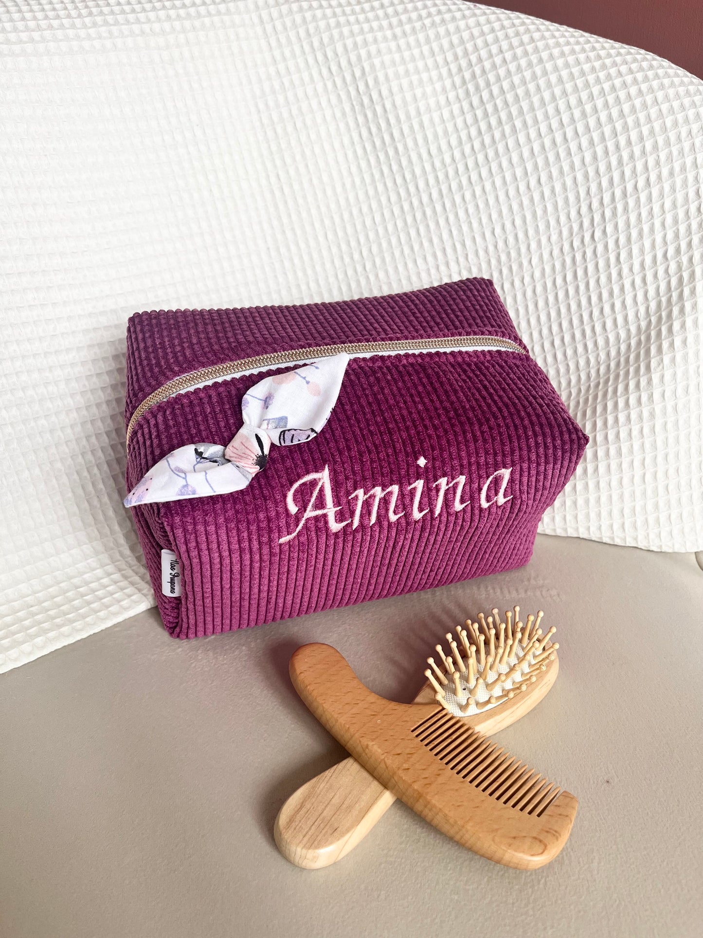 Burgundy floral toiletry bag