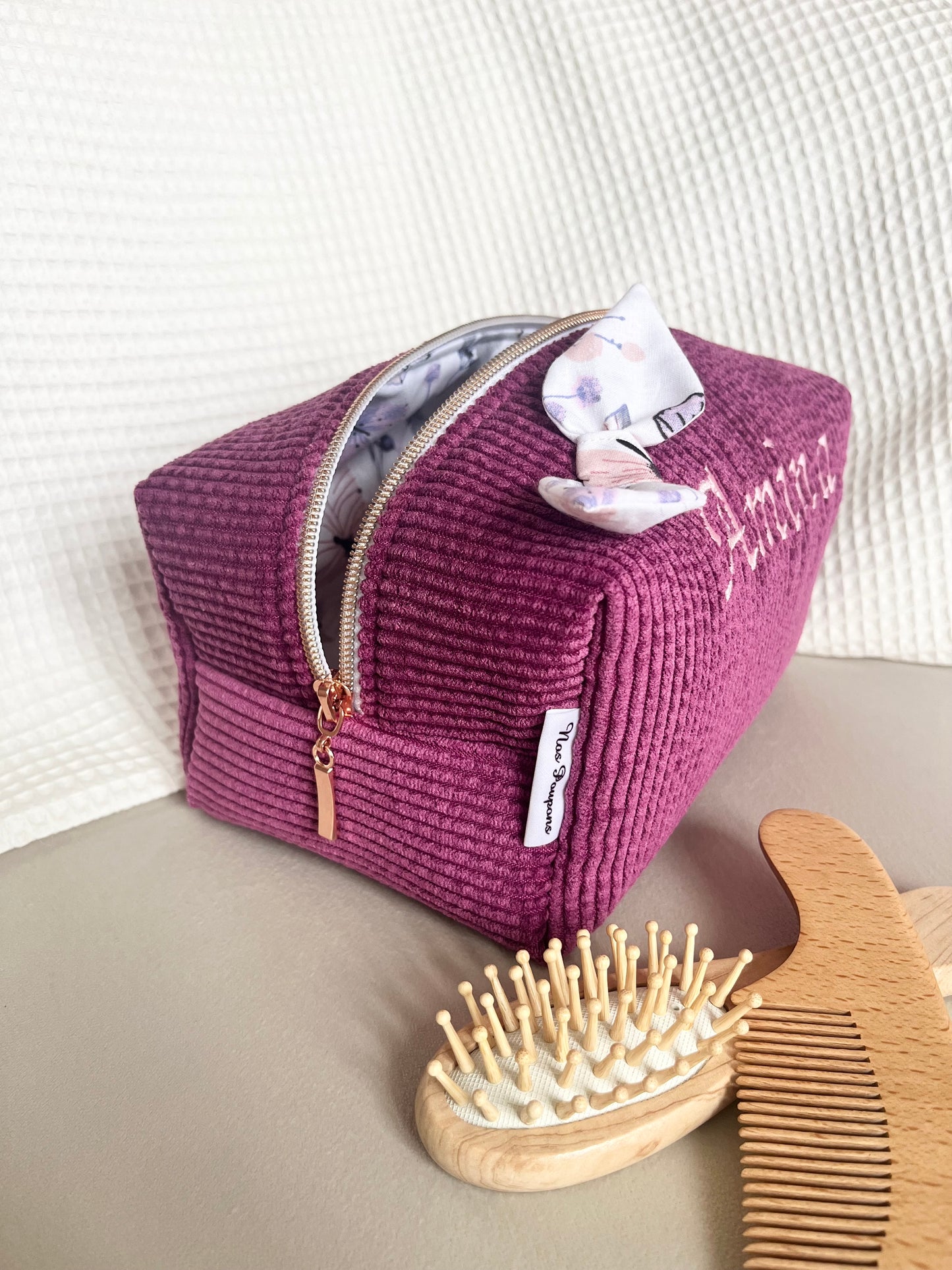 Burgundy floral toiletry bag